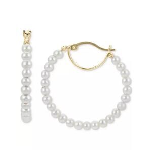 14K Gold Vermeil Pearl (3mm) Hoop Earrings Luxury Exquisite Stunning Elegant NEW